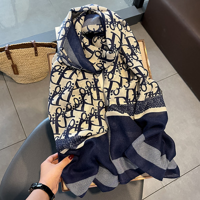 2022 new pattern letter fashion Western style Silk scarf multi-function scarf Sunscreen Shawl Outside the ride Autumn and winter Cotton and hemp Collar