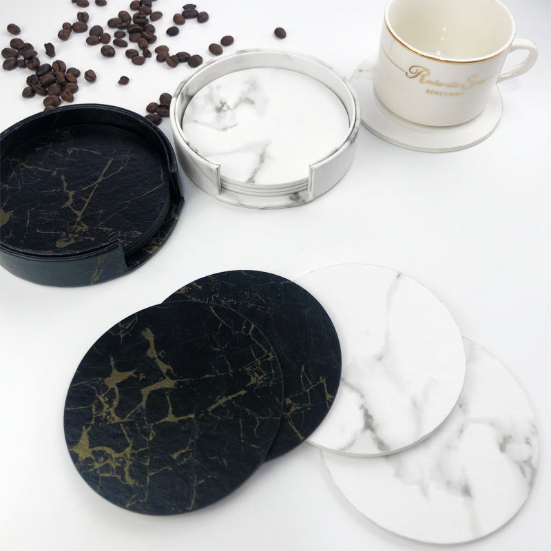 跨境北歐風格大理石紋黑白色防水防油皮革杯墊diy套裝批發