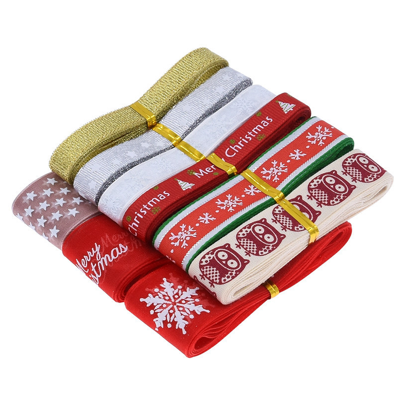 Ventas transfronterizas de embalaje de cinta de Navidad caja de regalo hecha a mano arco impresa pentaca de nieve cinta 9