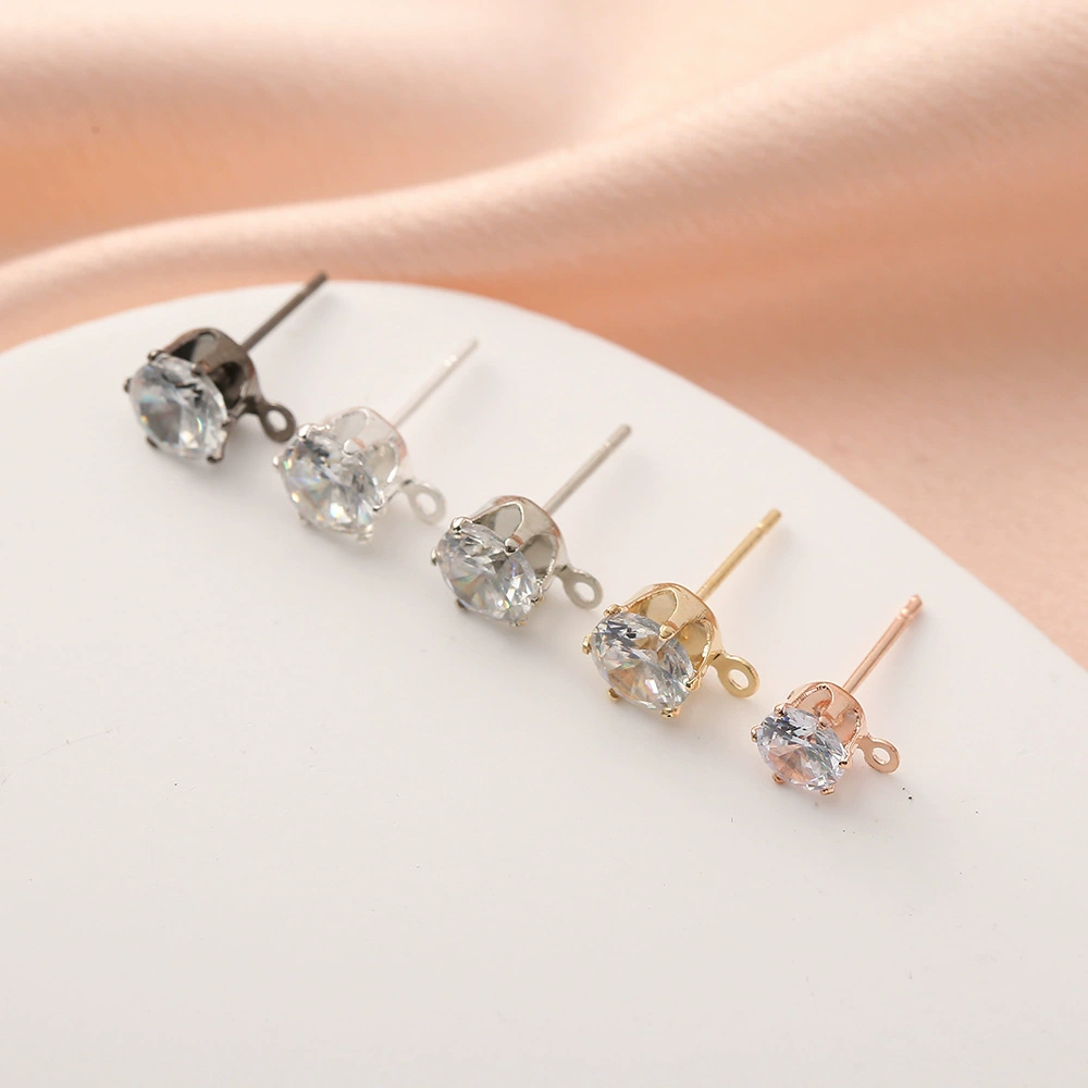 Изготовленные на заказ серьги-гвоздики с одним бриллиантом, медные серьги-гвоздики с 6 зубцами из циркона, круглые с подвеской на ушной кости, обработка и индивидуальное изготовление.