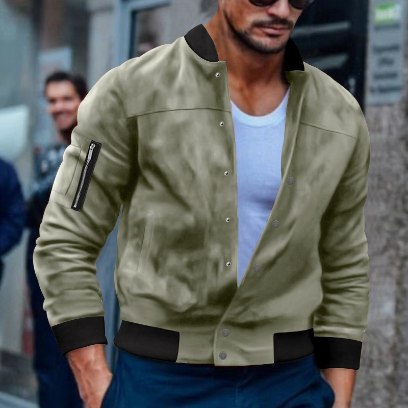 2023 chaqueta de hombre transfronteriza Otoño e Invierno chaqueta de gamuza europea y americana collar de pie Chaqueta de punto de un solo pecho chaqueta casual hombres