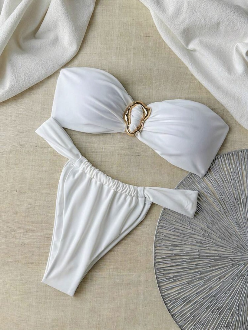 Dames bikini set metallic met ring detail bandeau high-cut_voghion.com