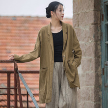2025秋冬新款棉麻女装休闲宽松大版西服领衬衫女苎麻做旧砂洗外套