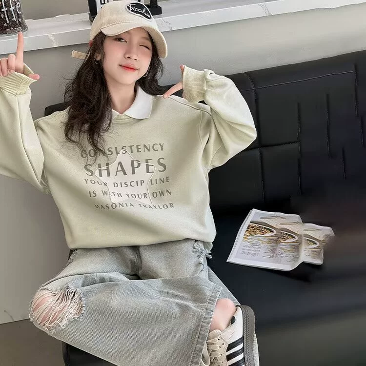 Весенний и Осенний свитера для девочек 2024 Новый детский модный стиль