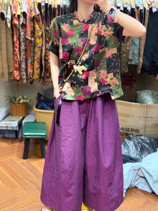 深圳原创古典双色匹马棉哪吒裤高腰阔腿中式女裤新中式穿搭必备​|undefined