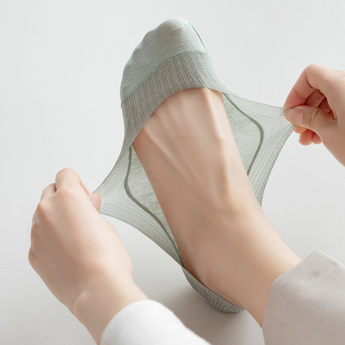 Ice silk invisible socks women's boat socks summer thin pure cotton bottom non-slip non-falling low-cut shallow mouth single shoes socks set for women