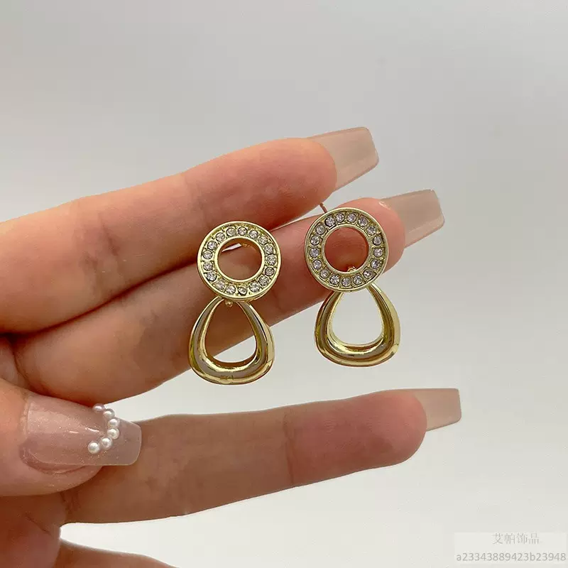法式高级微镶圆圈几何耳钉女金属复古港风耳饰冷淡风银针小众耳饰