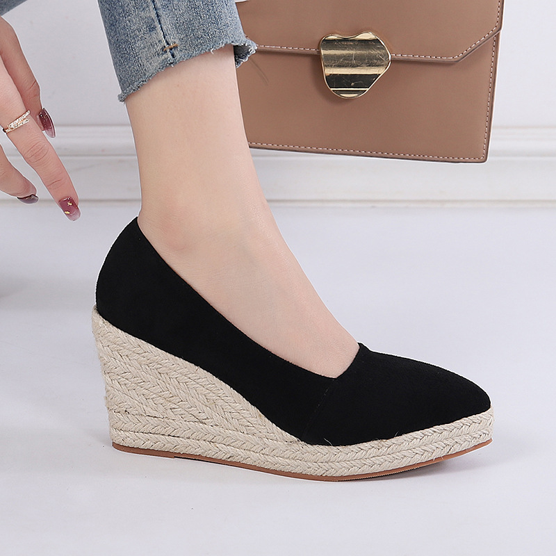 Mocassini con plateau e tacco spesso da donna - Scarpe basse slip-on a punta con fodera traspirante per il lavoro e l'uso quotidiano (nero/marrone chiaro)_voghion.com