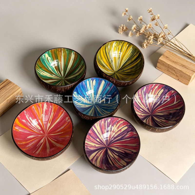 Handmade inlaid shell coconut bowl home decoration ornament, shell decoration cute coconut shell storage bowl
