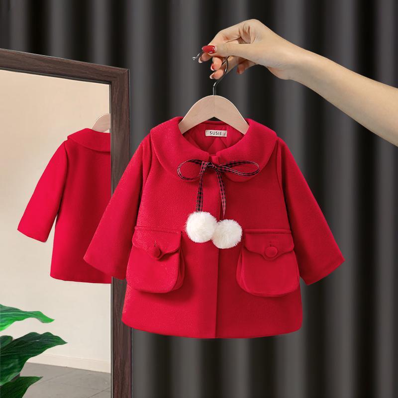 女童大衣外套冬装新款韩版女宝宝加厚呢子大衣小童洋气儿童装