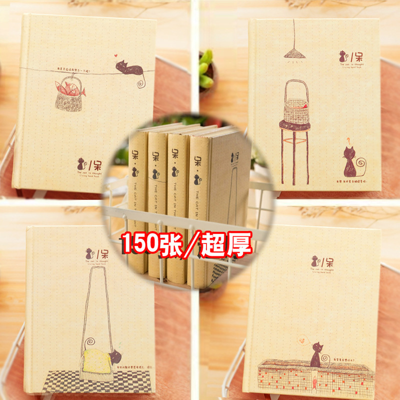 Cute fresh illustration hand-painted notebook student diary book Simple color page retro Kraft paper thickened Journal Book