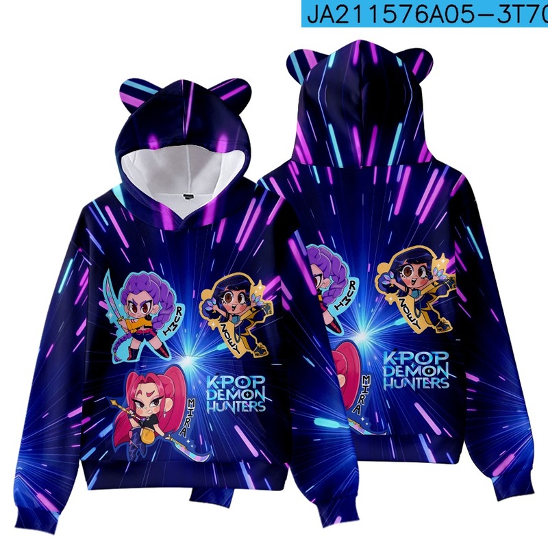 3D新品电影  K-POP 猎魔女团  猫耳朵带帽卫衣成人儿童装|undefined