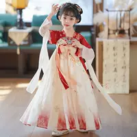 Hanfu для девочек, весна и осень 2025, новый детский костюм Тан в традиционном китайском стиле, сказочный костюм Тан для девочек, платье принцессы в древнем стиле на лето.