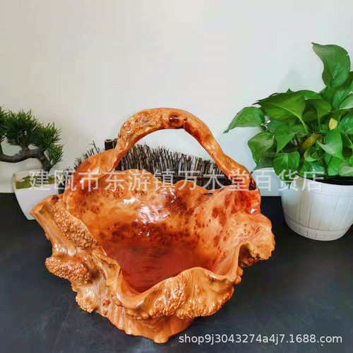 Retro and beautiful household hotel commercial portable fruit basket irregular ornaments handicraft pomegranate root carving fruit basket