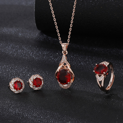 Live supply three-piece colorful treasure set, ring, necklace, earring combination, personalized luxury goddess high-end jewelry