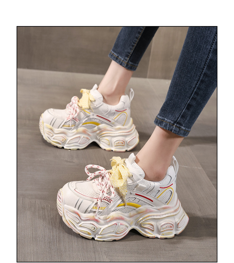 Giày thể thao nữ đế dày lưới thoáng khí phong cách dad sneaker — Trắng vàng chi tiết 15