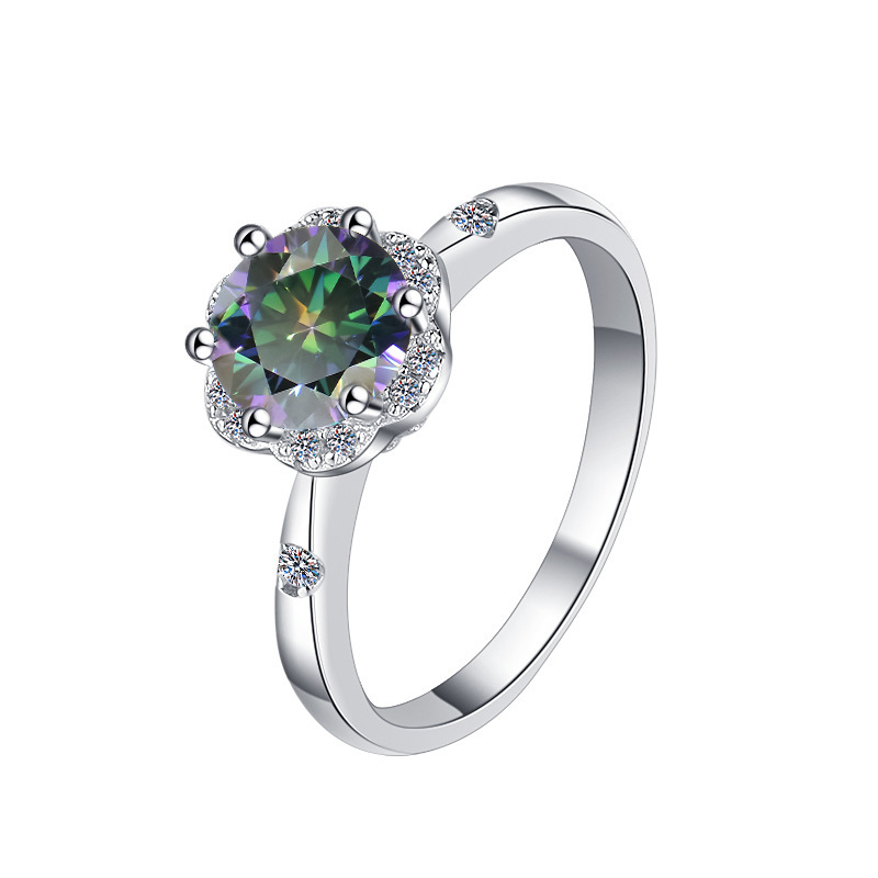 s925 スターリングシルバー指輪クロスボーダーオリジナルカラー宝石 1 カラットインターネット有名人の結婚指輪卸売 D カラーモアッサナイトリング花束|undefined