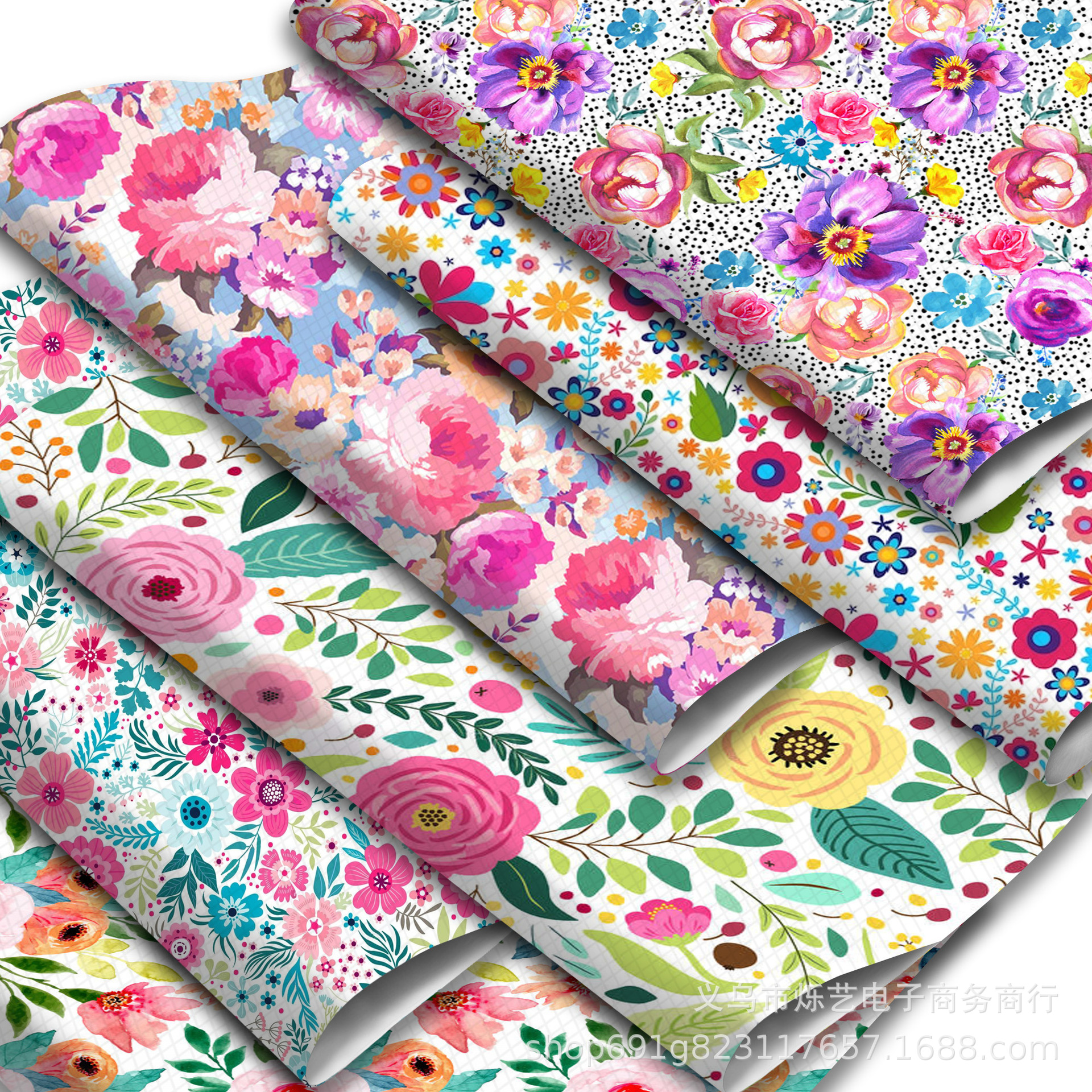 春天小碎花系列数码印花十字纹pvc皮革人造革印花皮料,1Yc48858