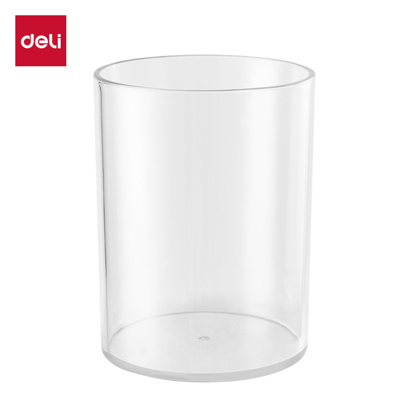 Deli PK907 pen holder high transparent round pen holder stationery holder desktop finishing box student white-collar fashion