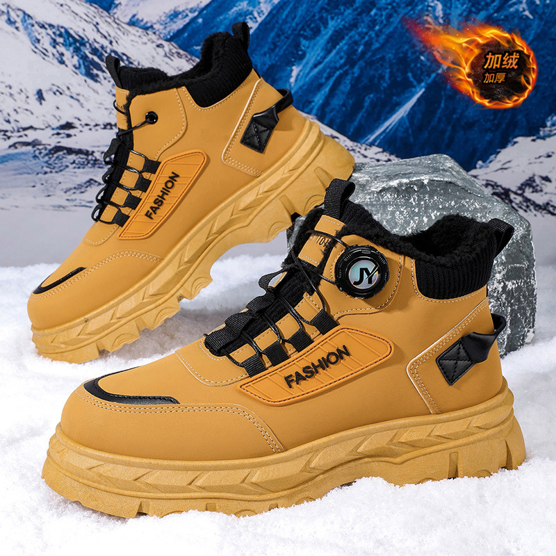 Men's Winter Fleece-Lined High-Top Martin Boots, British Retro Work Shoes, Thick-Soled, Extra Warm Cotton Short Boots_vogvips.com