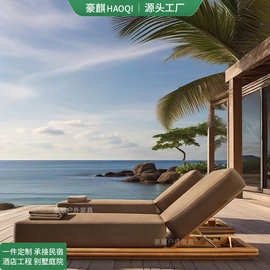 户外实木躺床民宿别墅游泳池躺椅室外休闲靠背躺床海边休息沙滩椅