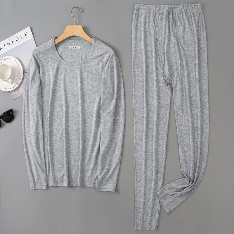 Ultra-thin thermal underwear set for men, modal thermal underwear, thin round-neck large size cotton base layer top and pants Ultra-thin thermal underwear set for men, modal thermal underwear, thin round-neck large size cotton base layer top and pants