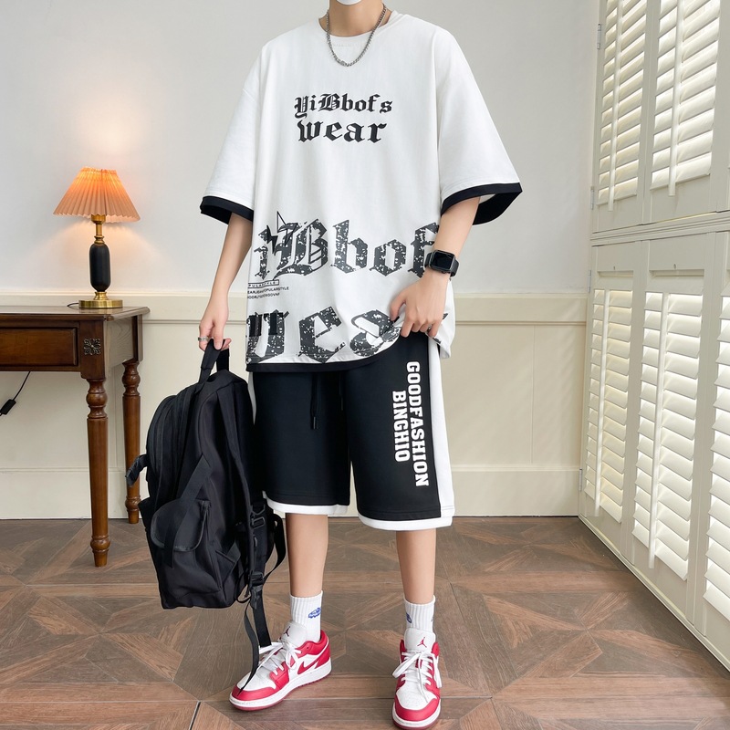 Hombre de verano suit suelto 2025 nuevos pantalones cortos de manga corta moda juvenil casual guapo camiseta deportiva dos piezas set