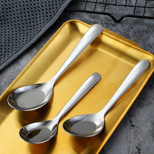 Daoqi stainless steel children's spoon long handle soup spoon household baby eating retro Chinese flat spoon thickening wholesale