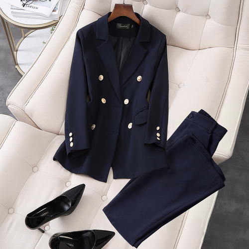 XZ022 bell-bottom pants suit-suit jacket for women plus size women's fat MM navy blue bell-bottom pants suit professional suit