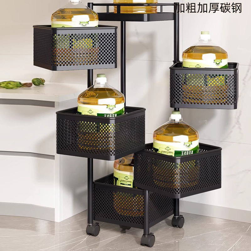 厨房旋转置物架多功能蔬菜水果零食架子落地多层收纳架方框置物架|undefined