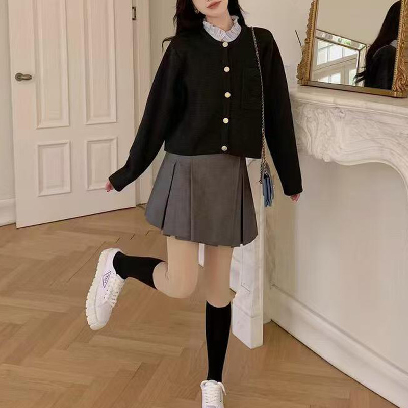 S family 2023 autumn and winter new detachable neckline metal single buckle row embroidered knitted cardigan jacket jacket women