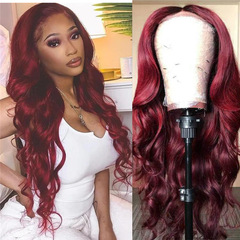 AliExpress European and American foreign trade wig for women burgundy long curly hair big wave wig headgear supports overseas shipping