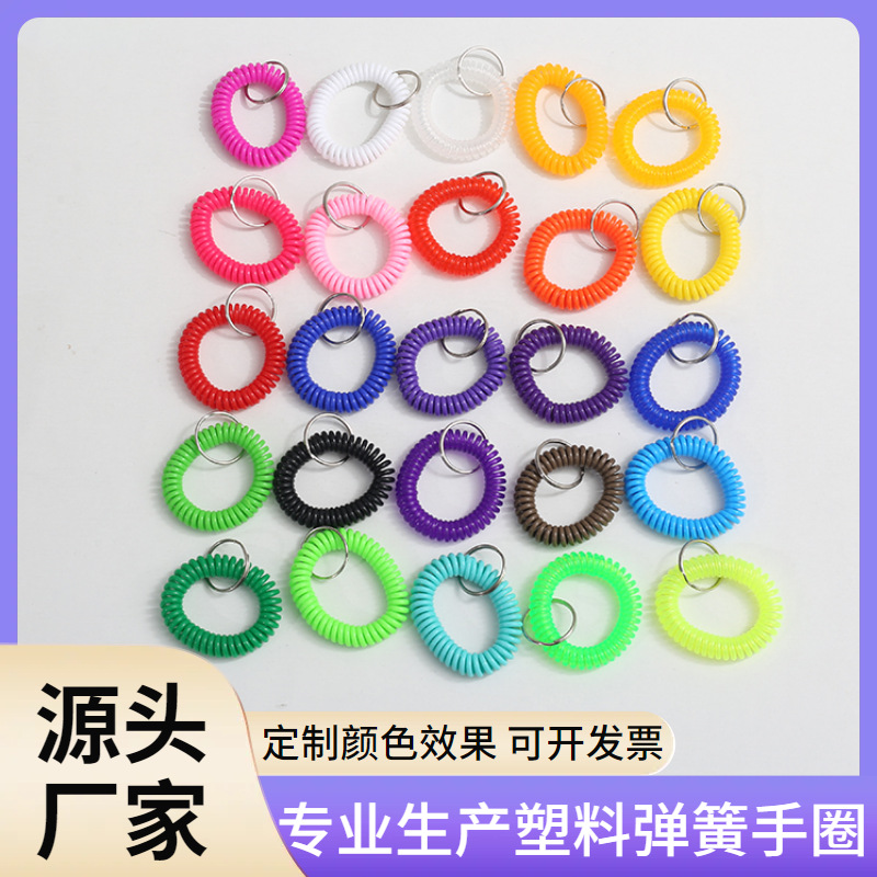 factory wholesale plastic spring hand ring storage number plate telescopic key ring mosquito repellent hand ring telephone line bracelet