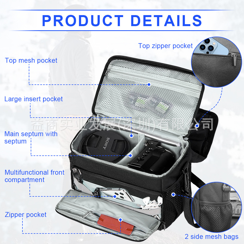 (2개) 국경 간 재고 카메라 저장 가방 SLR 카메라 어깨 가방 크로스 바디 카메라 가방 비 커버 카메라 가방