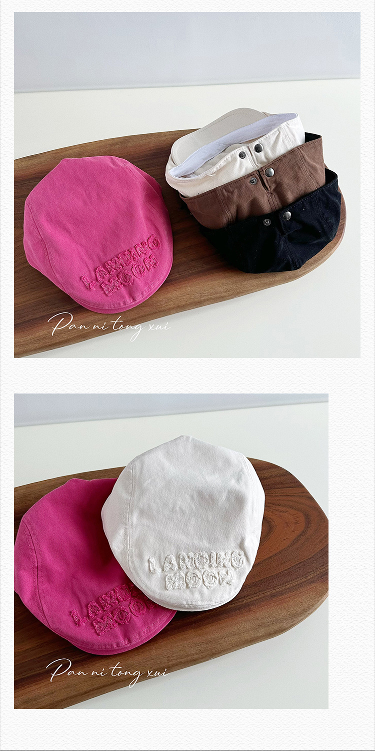Unisex Parent-child letter Beret hat woman literary vintage Spring and winter wash forward hat solid color painter hat_voghion.com