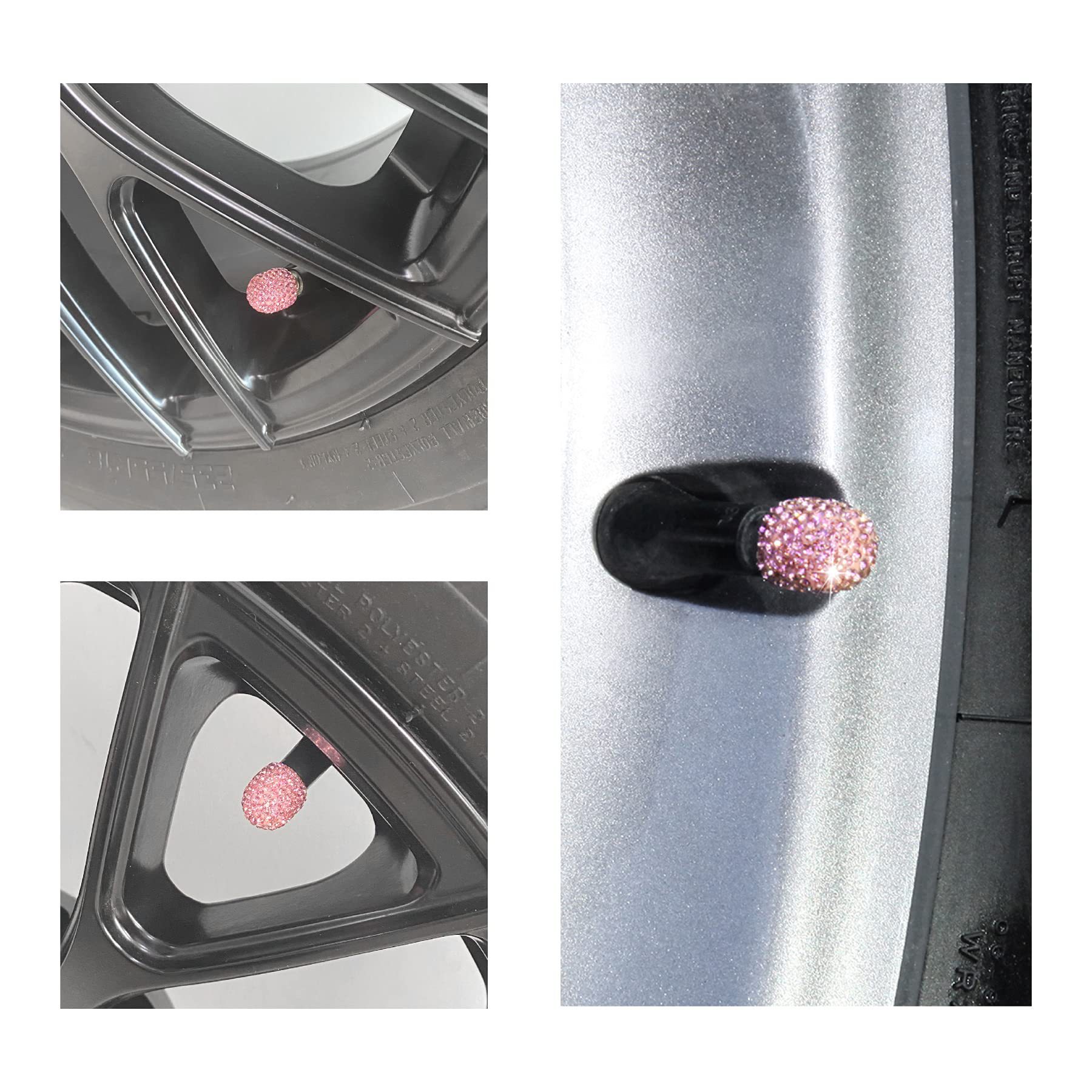 Car Tire Valve Caps with Rhinestones, Ceramic Full Diamond Valve Core Covers for Cars, Diamond Tire Caps for Women