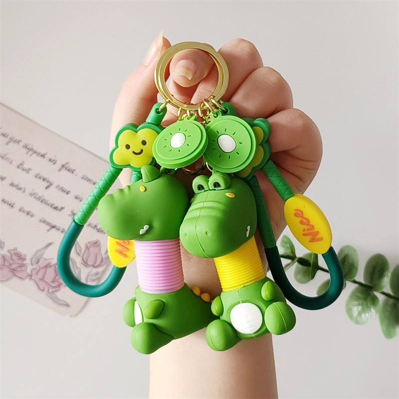 Creative Exquisite Telescopic Dinosaur Keychain Cartoon Backpack Pendant Car Ornament Cute Couple Small Accessories_voghion.com
