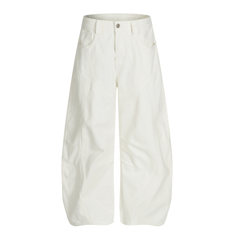 G6881 American Retro High-End White Deconstructed Heavy Design Loose Men's Scimitar Casual Cargo Pants