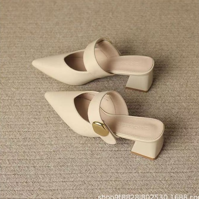 Baotou media zapatillas para mujeres verano 2026 nueva moda coreana tacones afilados gruesos sandalias de temperamento cómodo image 4
