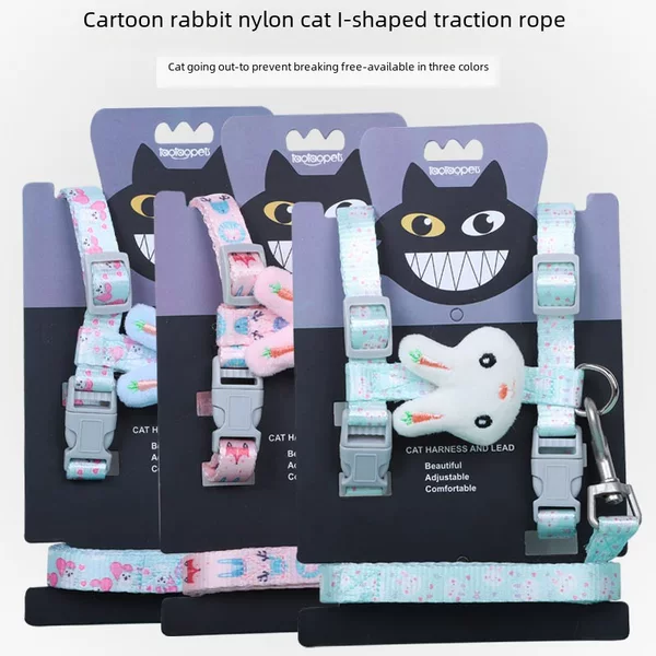 Traction rope spot wholesale leather Tao cartoon rabbit cat rope nylon I-word out walking cat rope chest back traction belt