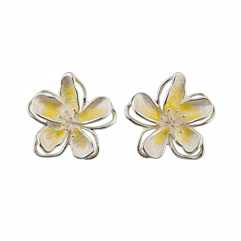 Aguja de plata dopamina color goteo de aceite flor pernos de orejas temperamento dulce pequeño pendientes claros ligeros de lujo alta sensación de orejas para mujeres