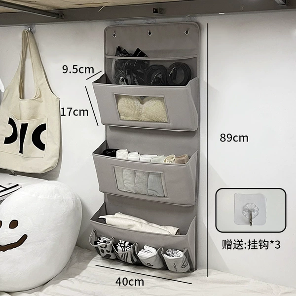Fabric hanging bag-gray 3 layer [Send hook*3]