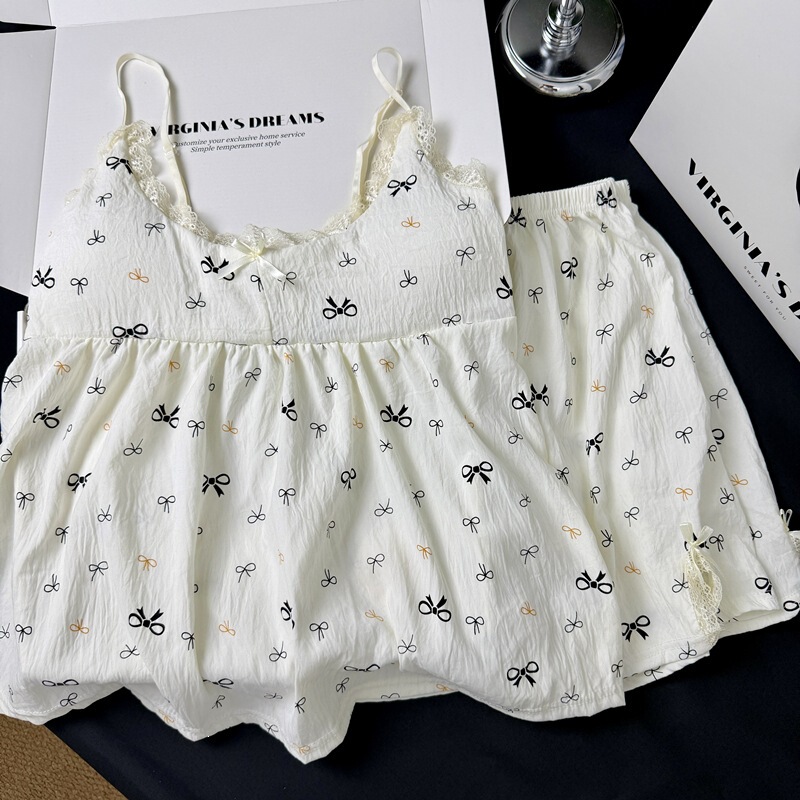 【Da Jiejie Cross-Border Selection】Women's Cloud Cotton Pajamas with Chest Pads, Wearable Cartoon Strap Shorts Homewear 【Da Jiejie Cross-Border Selection】Women's Cloud Cotton Pajamas with Chest Pads, Wearable Cartoon Strap Shorts Homewear
