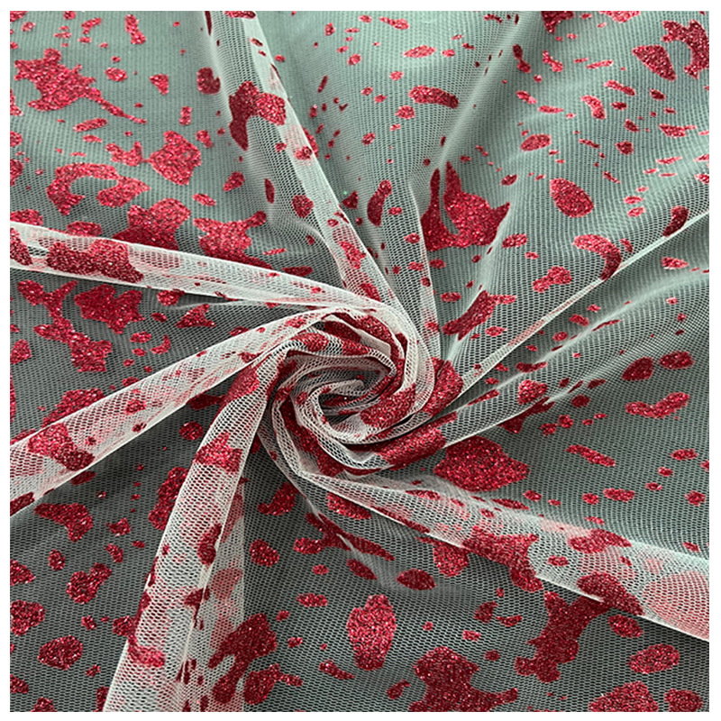 Fabricantes promocionales de bajo precio red irregular pulverización de tinta impresa de tela tela de vestido de novia