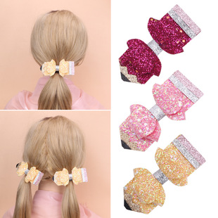 European and American children's Gretel leather sequins back to school season pencil bow top clip duckbill clip ponytail side clip hair accessories