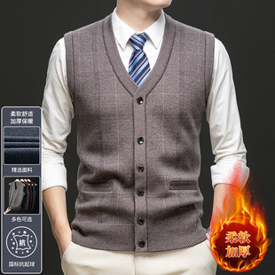 2024 Autumn and Winter Dad's Knitted Waistcoat Grandpa's Sleeveless Vest Autumn Wool Vest for Middle-aged and Elderly Men