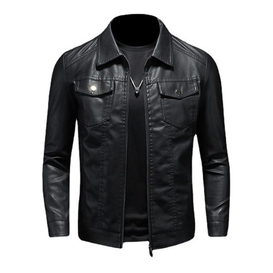 Men's leather jacket 2022 new spring, autumn and winter Korean style slim-fit trendy fleece-lined thickened motorcycle jacket men's leather jacket