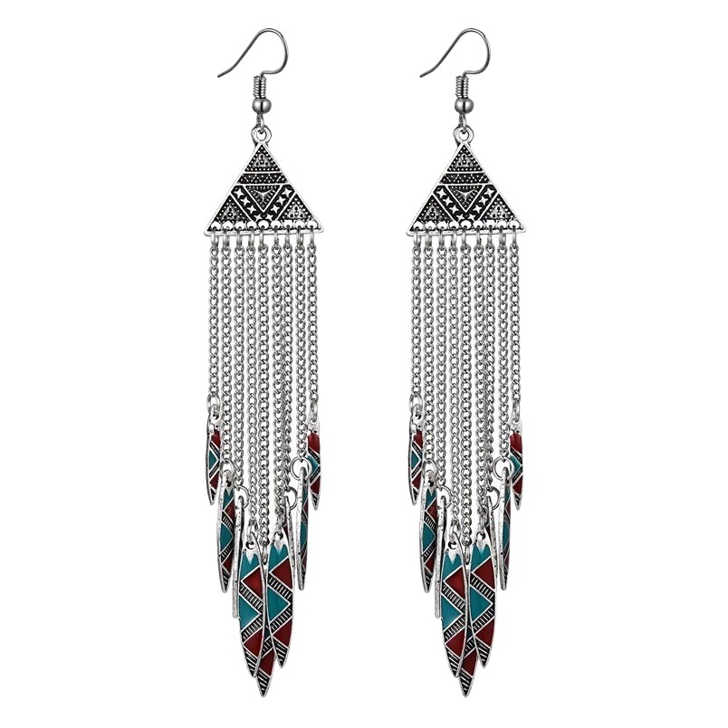 Retro ethnic style all-match earrings women's elegant bohemian holiday tassel earrings European and American long personalized earrings