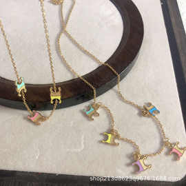 钛钢镀18K金凯旋门彩色马卡龙手链项链时尚爆款百搭锁骨链手链