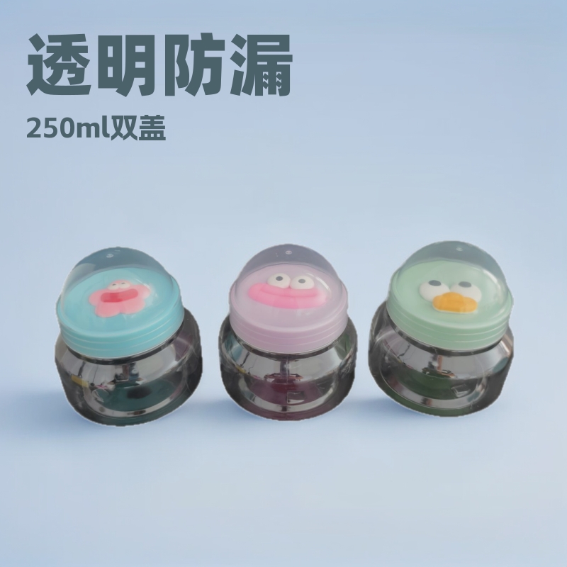 Wholesale 250ml Cartoon Transparent Plastic Bottle with Double Lids, Shaped Bottle for Crystal Slime, Foaming Gel, Water Bottle, Candy Jar